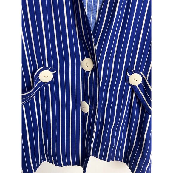 Vintage 90s Striped Jacket Blazer Womens Sz 5 Royal Blue White Striped - Picture 3 of 7